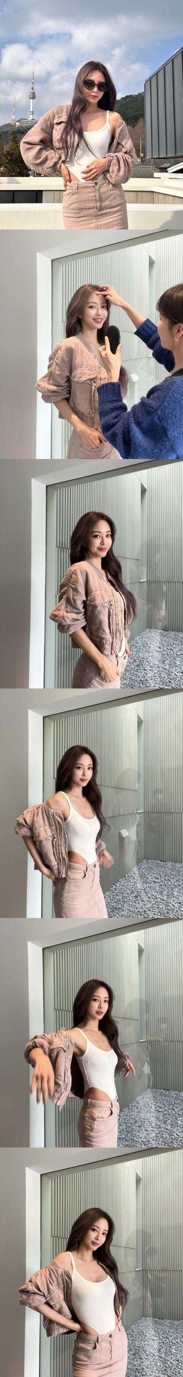 한예슬, 남산타워 배경으로 섹시한 모노키니 패션 선보여
